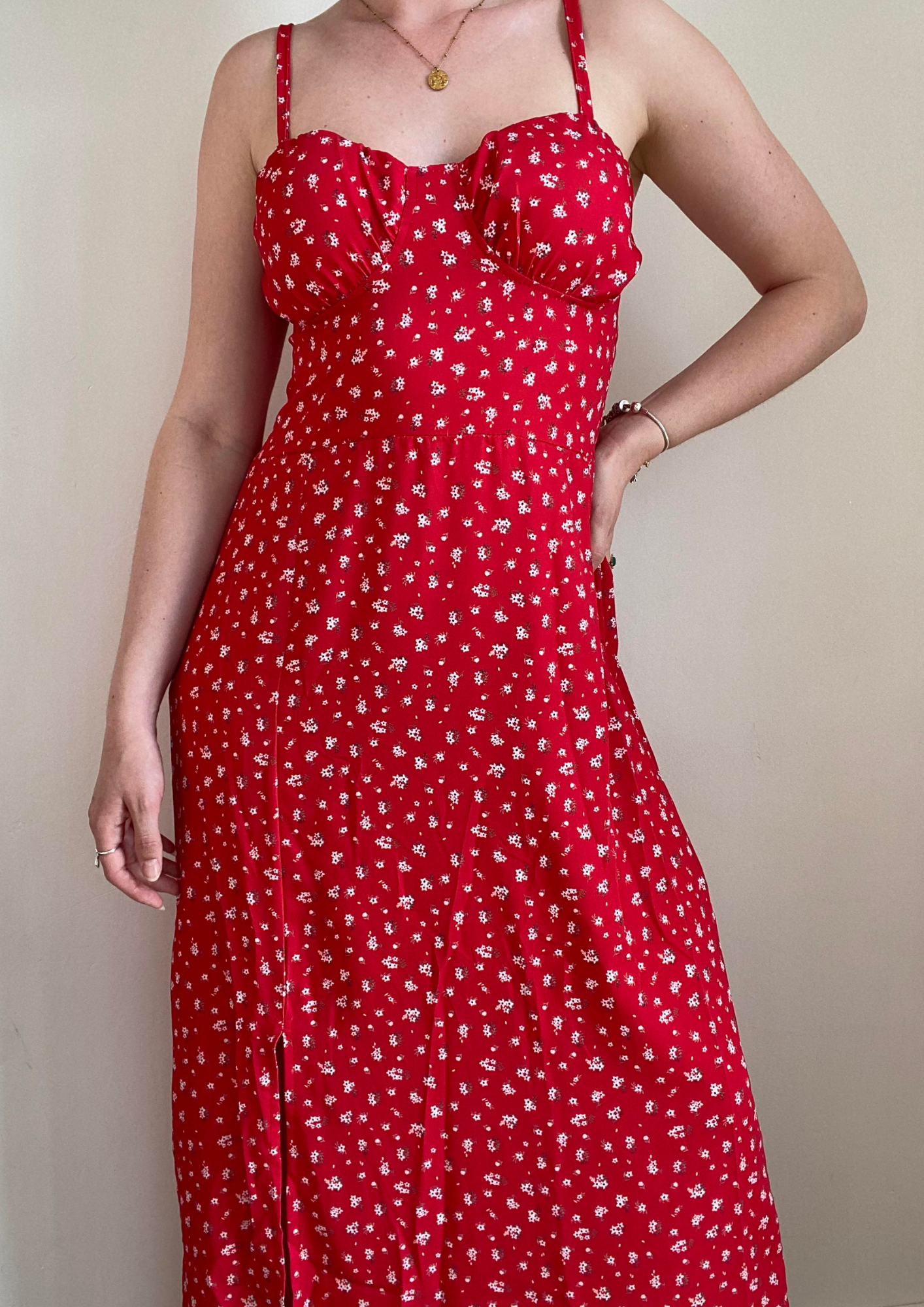 Robe longue rouge à imprimé