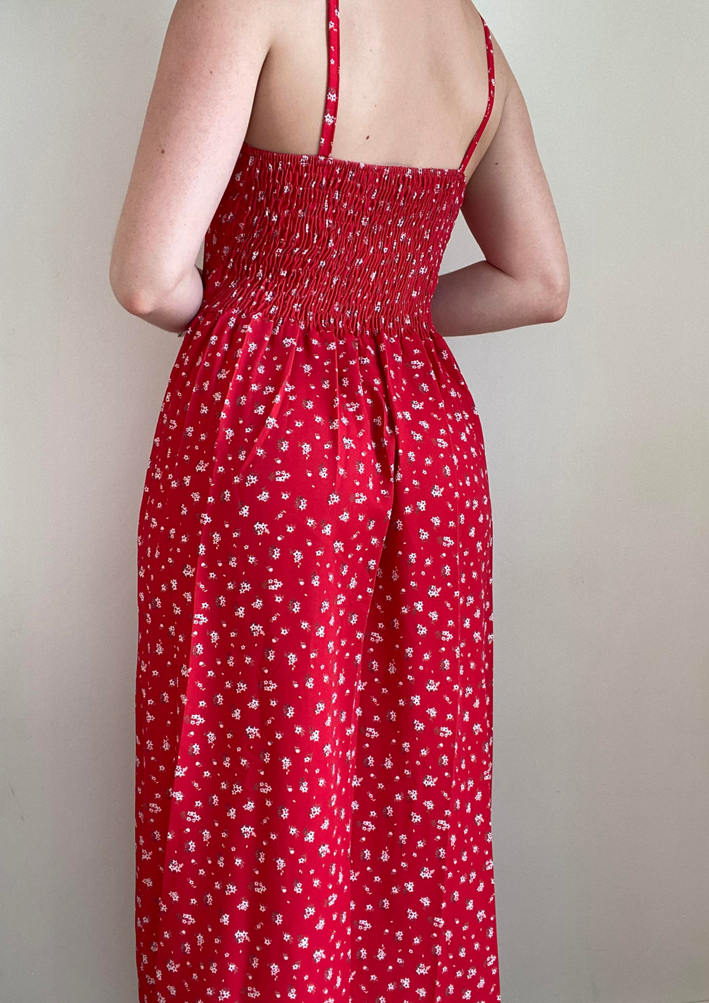 Robe longue rouge à imprimé