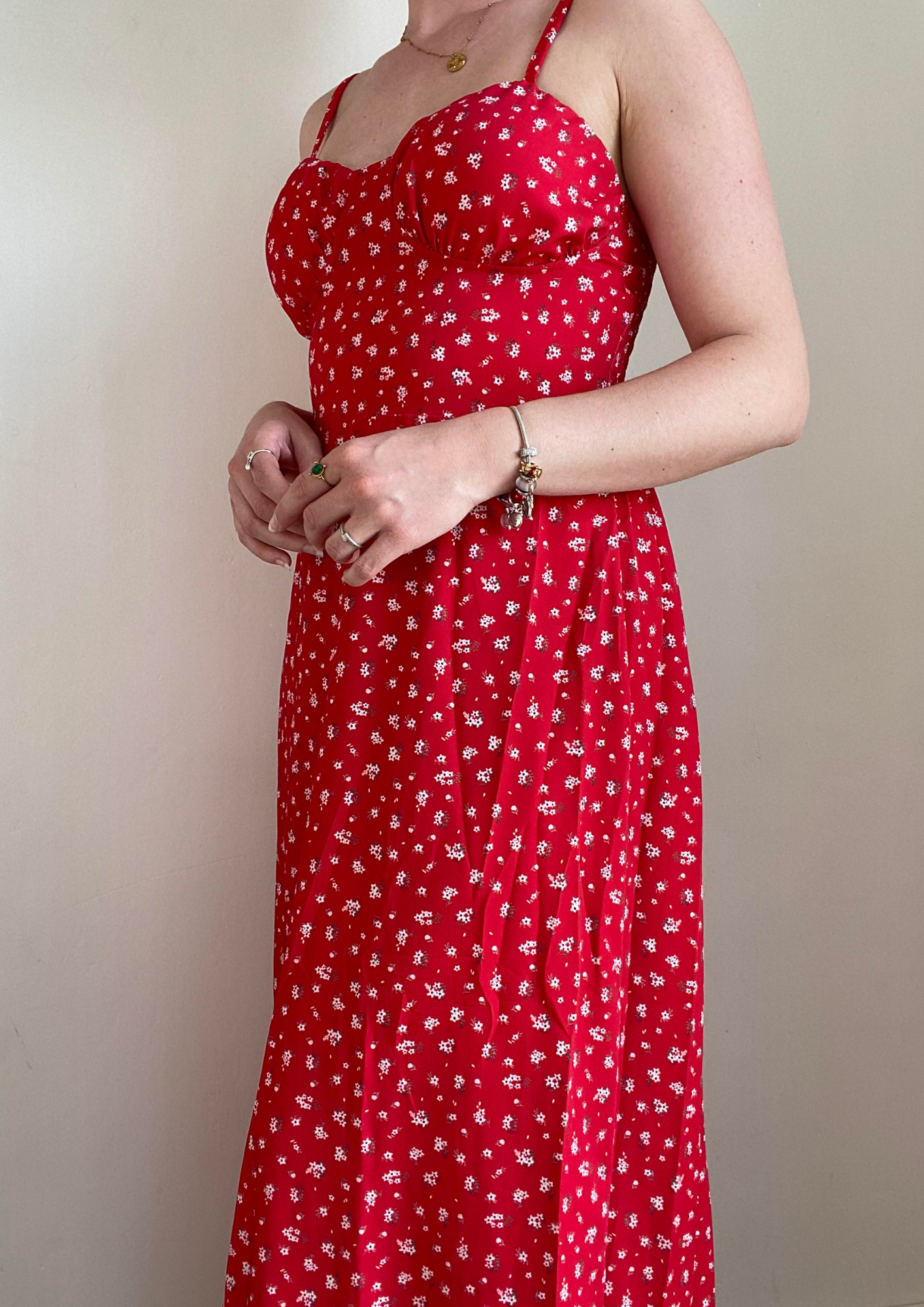 Robe longue rouge à imprimé