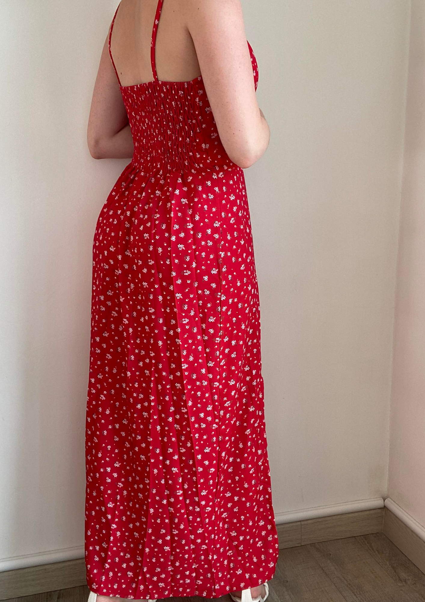 Robe longue rouge à imprimé