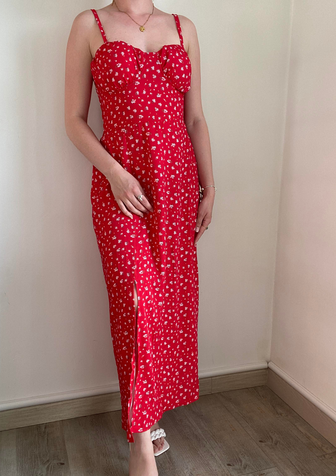 Robe longue rouge à imprimé