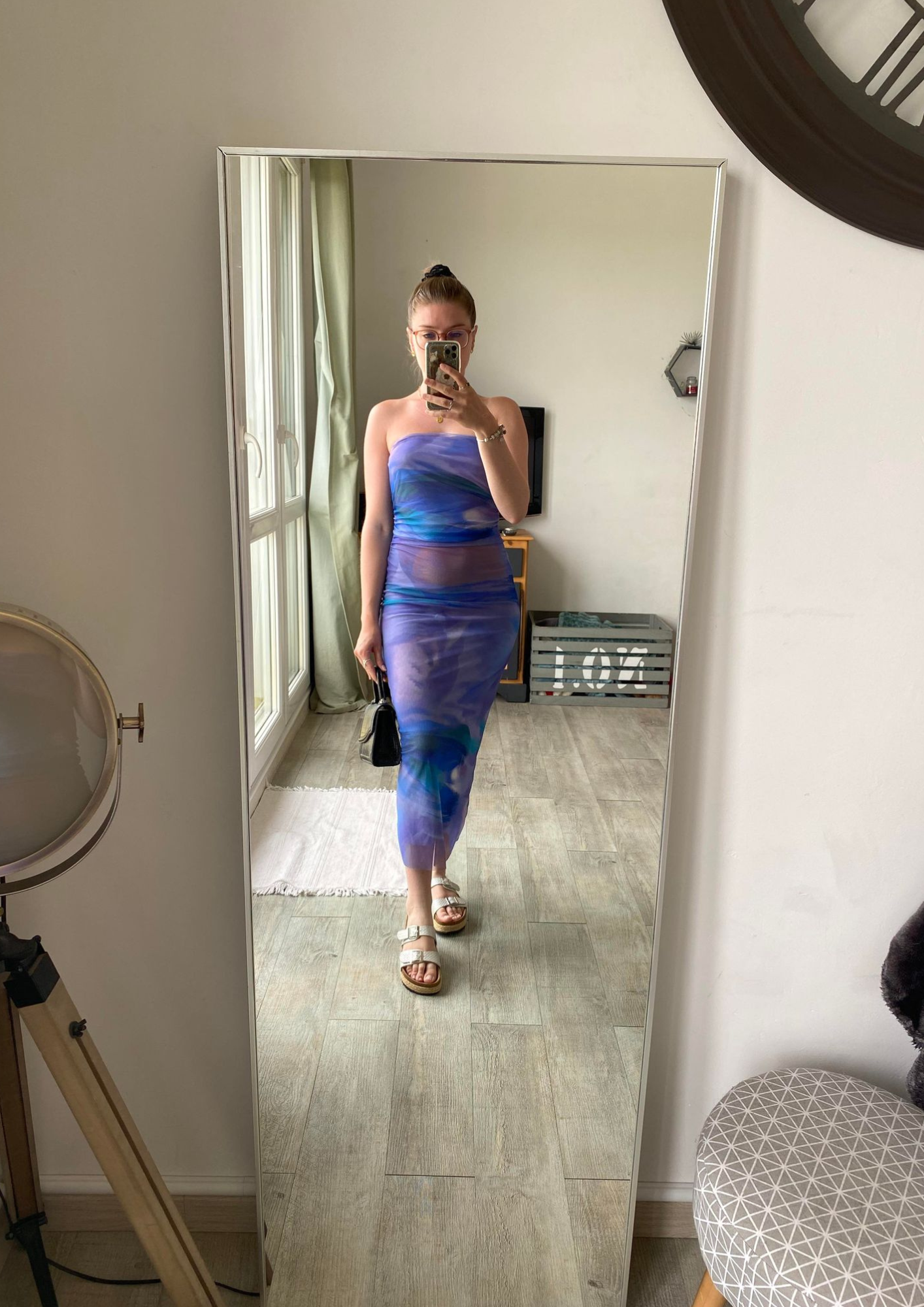 Robe longue moulante en tulle lilas