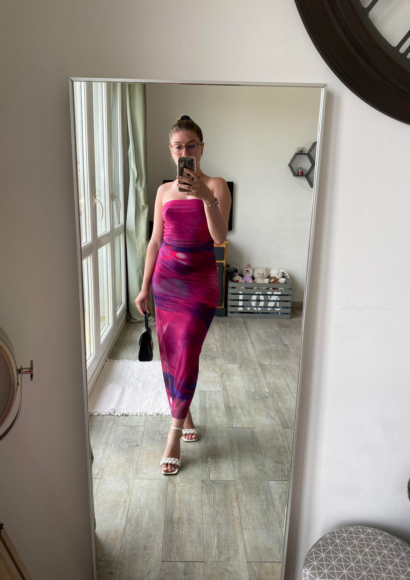 Robe longue moulante en tulle fuchsia