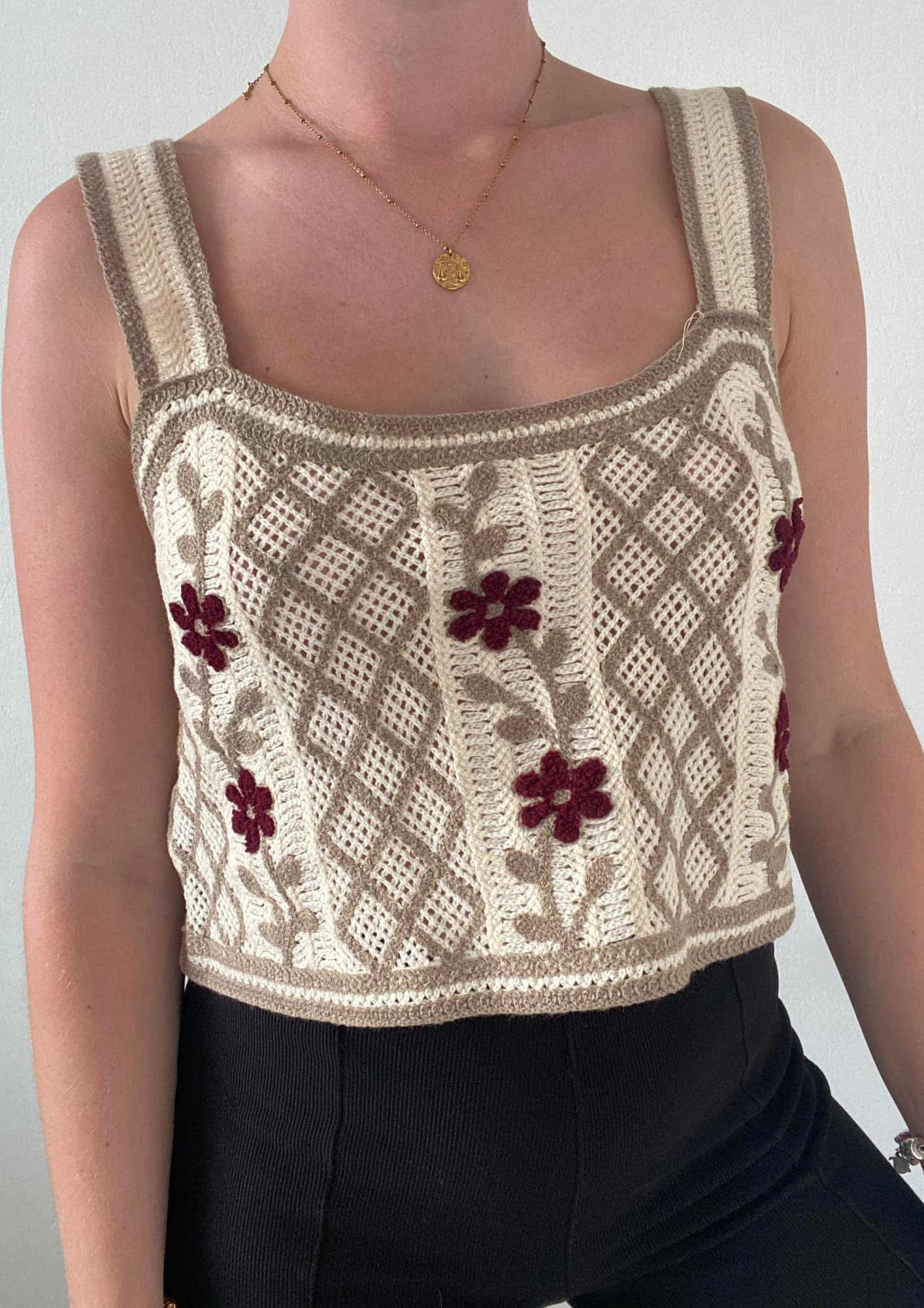 Top en maille ajouré beige