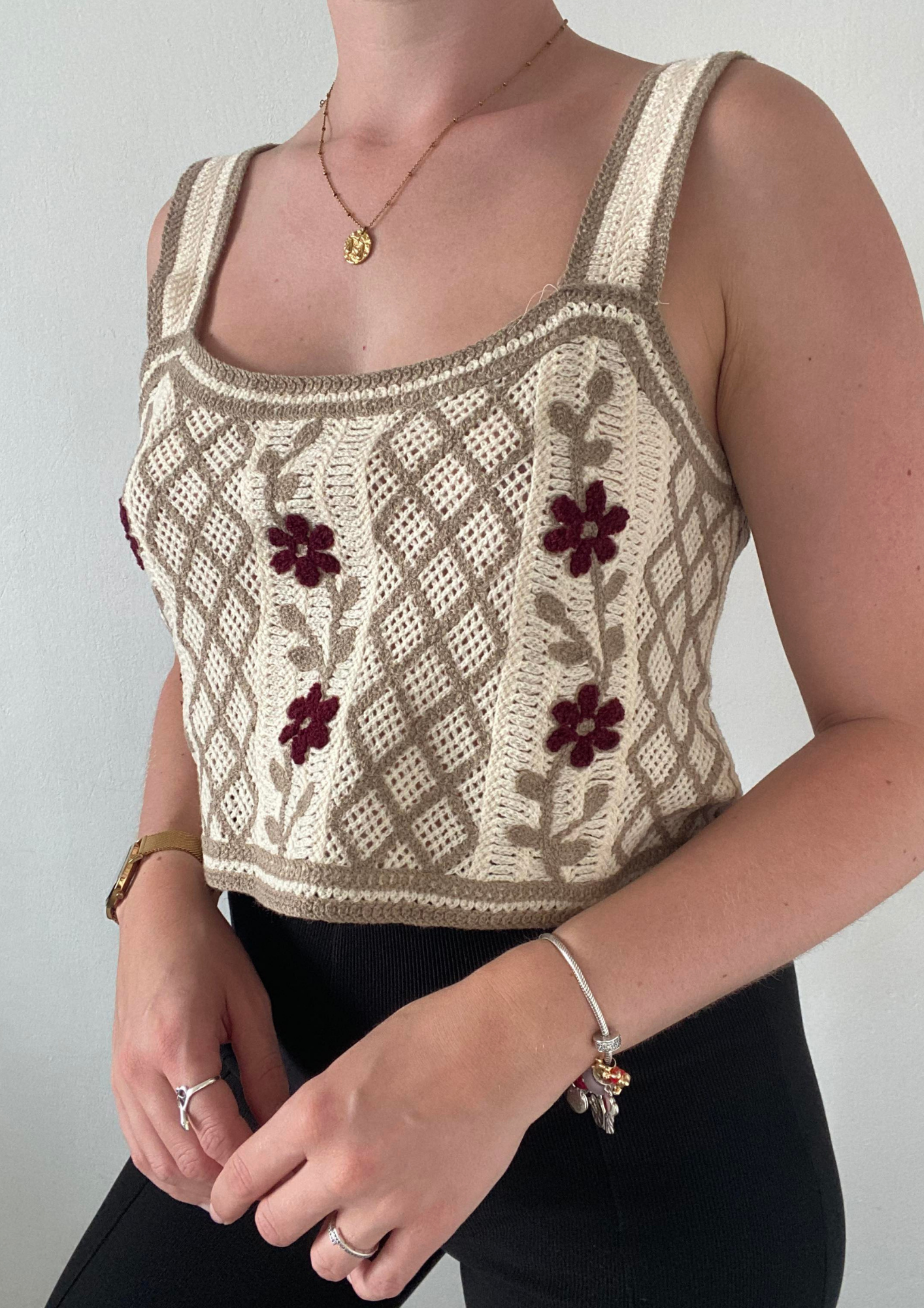 Top en maille ajouré beige