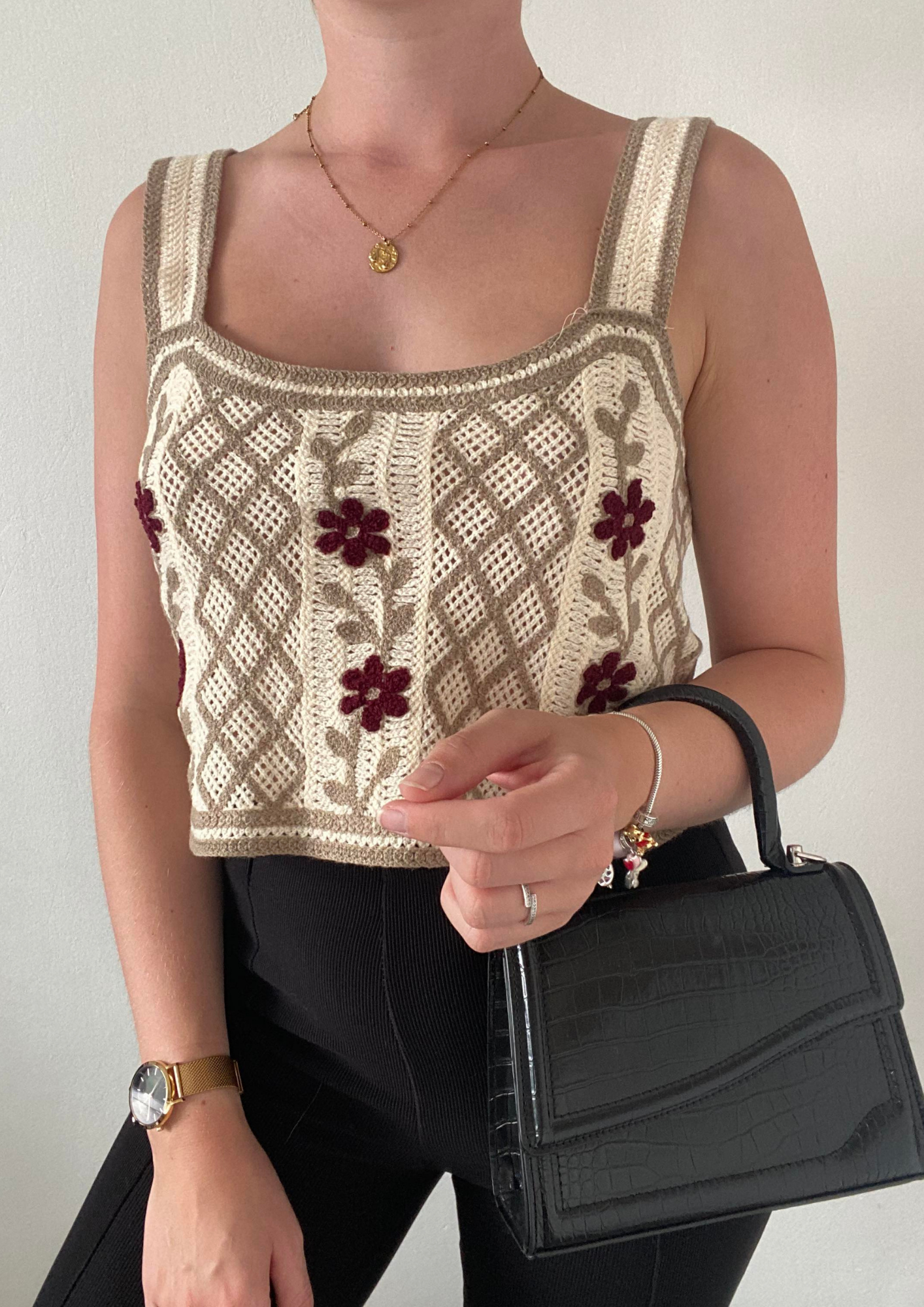 Top en maille ajouré beige