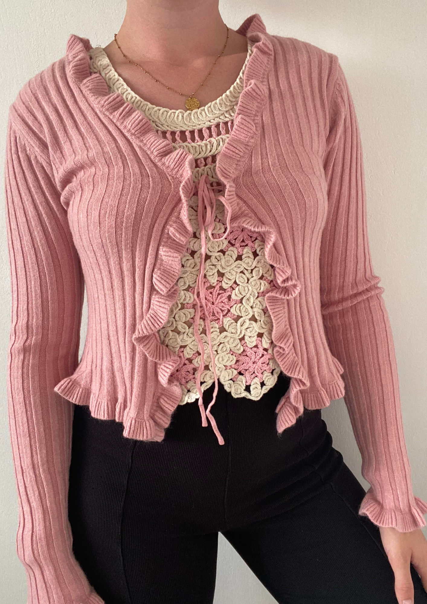 Gilet maille rose