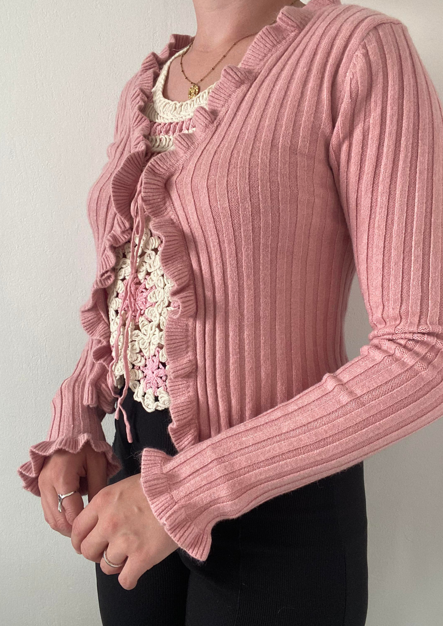 Gilet maille rose