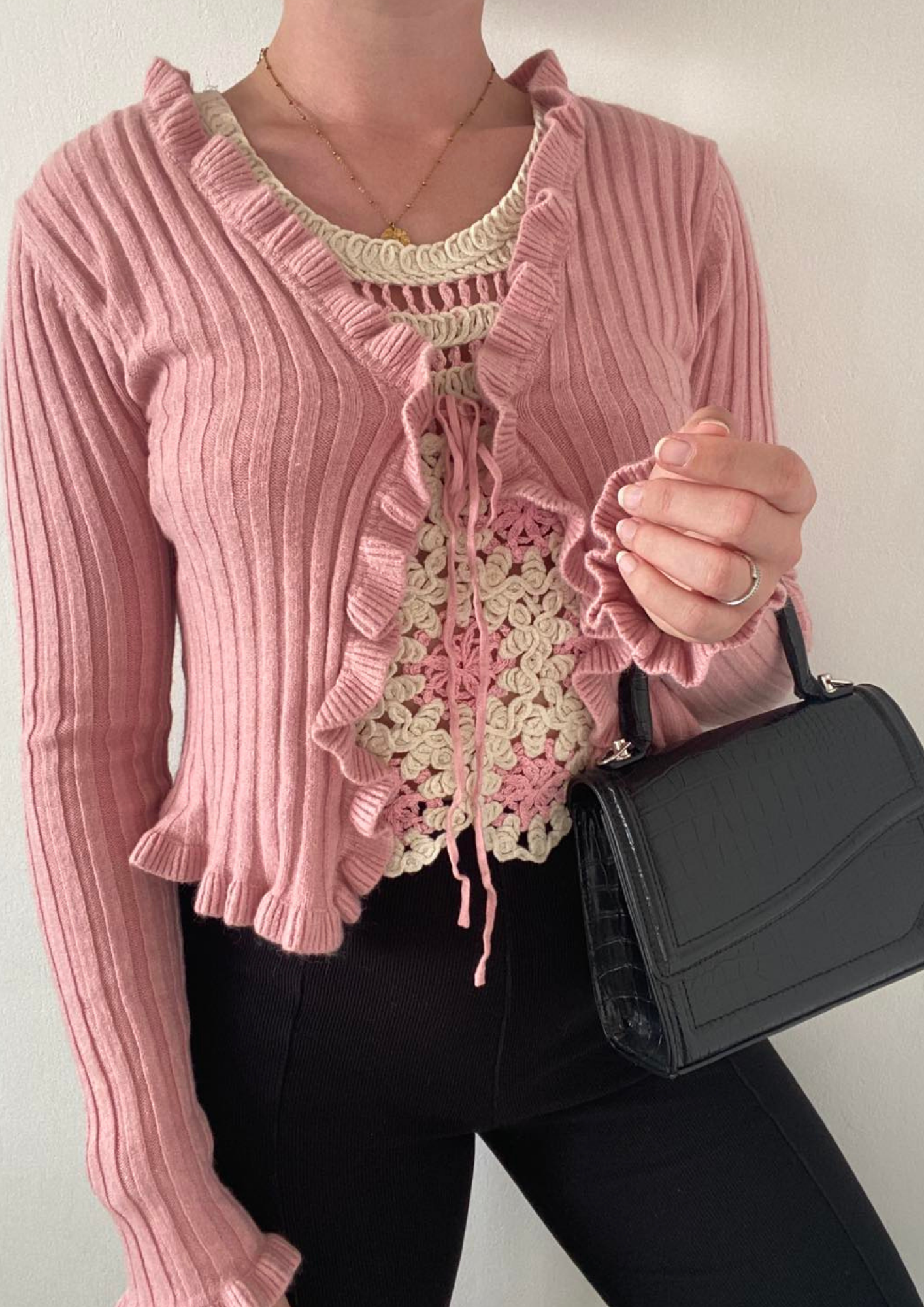 Gilet maille rose