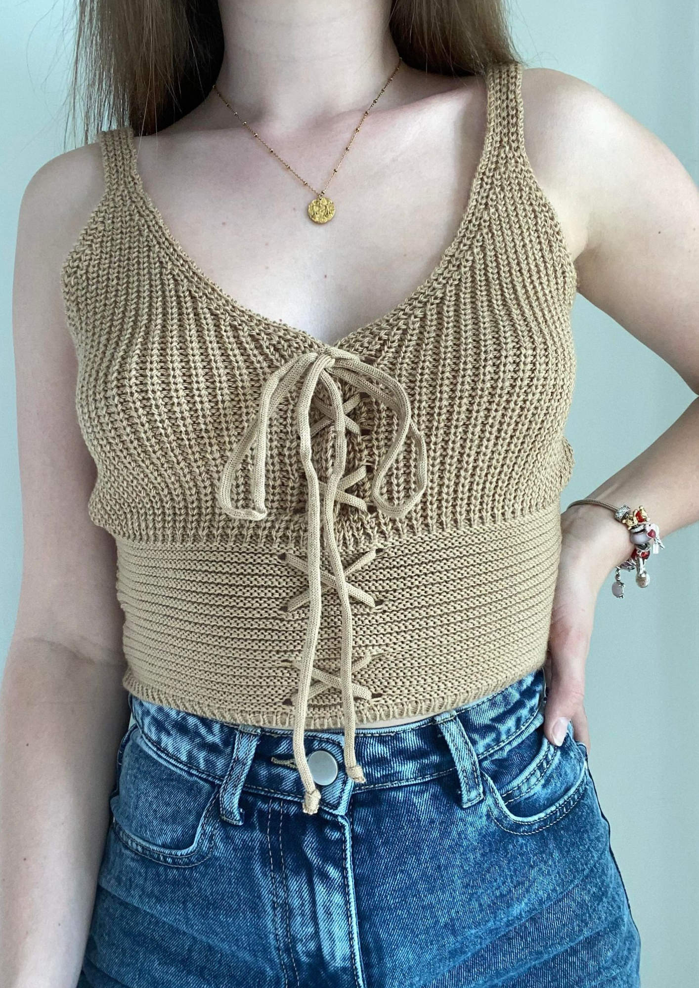 Top en crochet beige