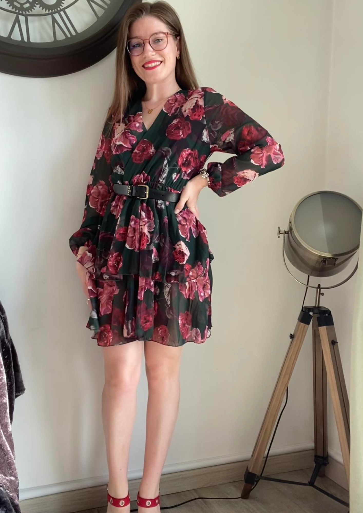 Robe froncée à imprimé fleurs
