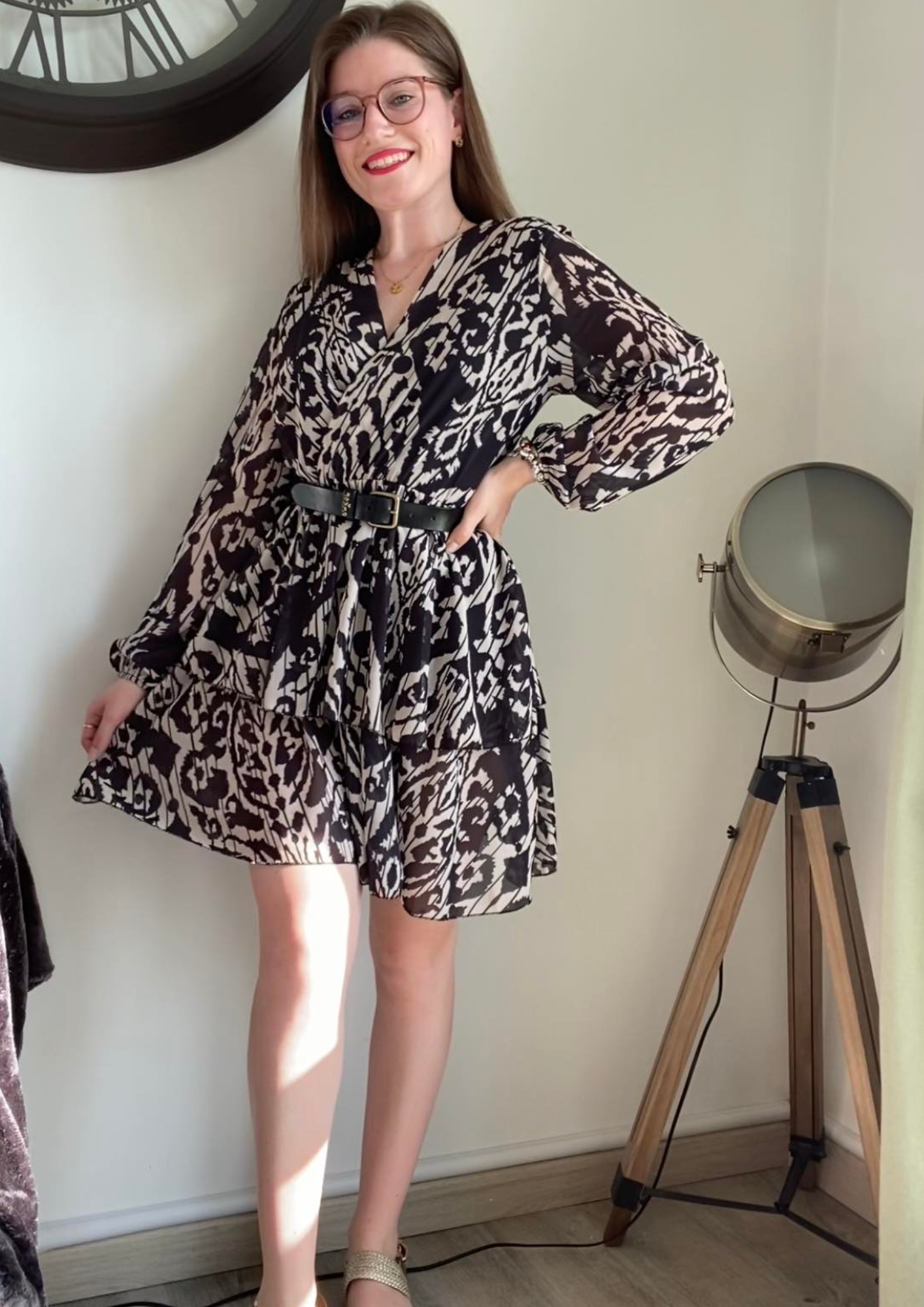 Robe froncée à imprimé abstrait