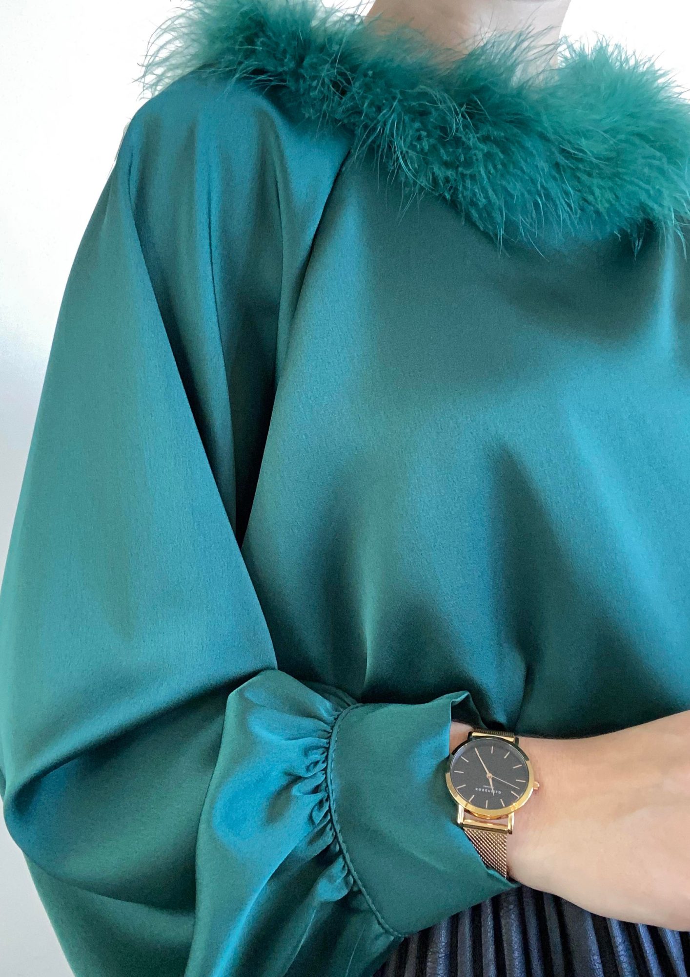 Blouse en satin vert sapin