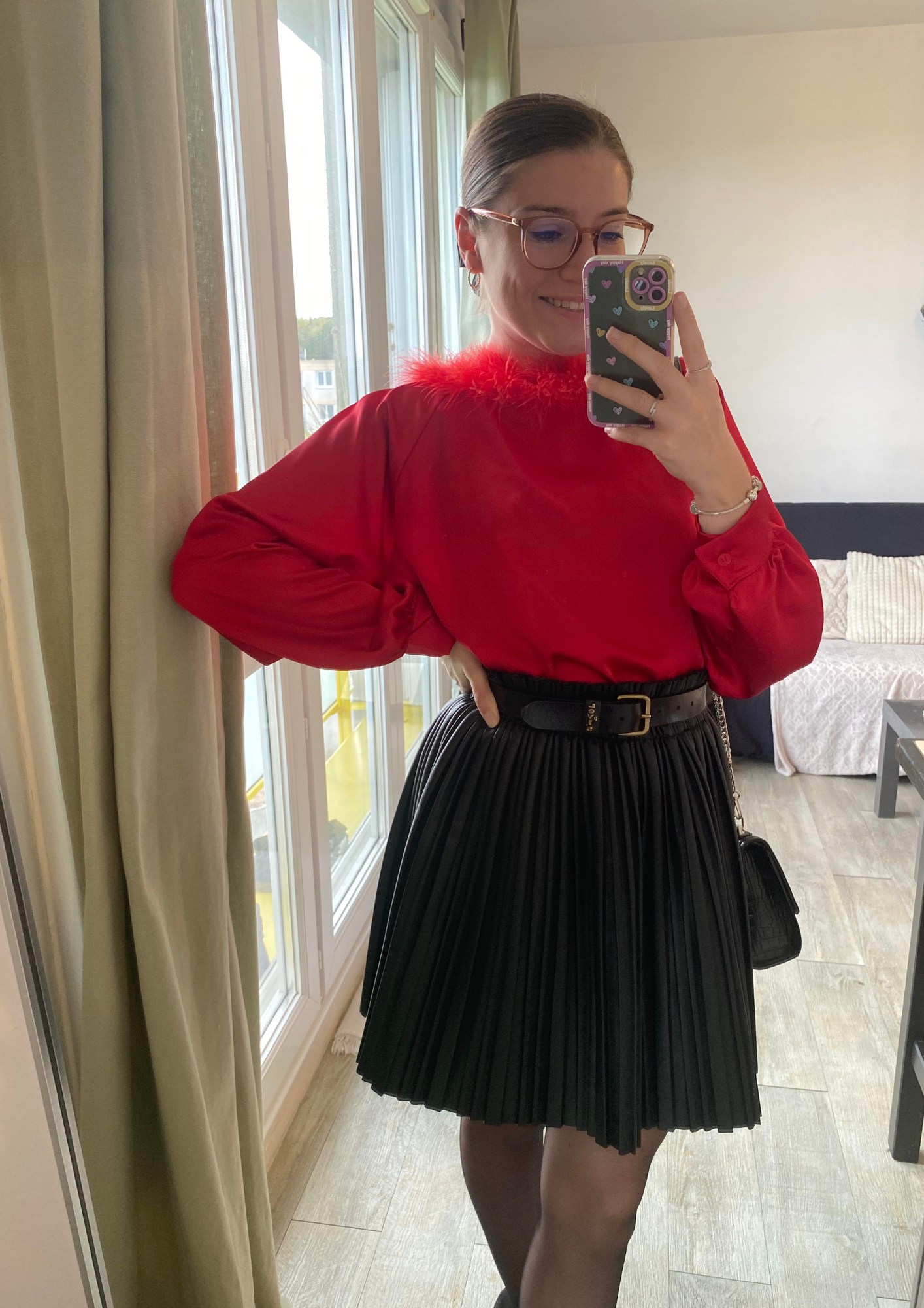 Blouse en satin rouge