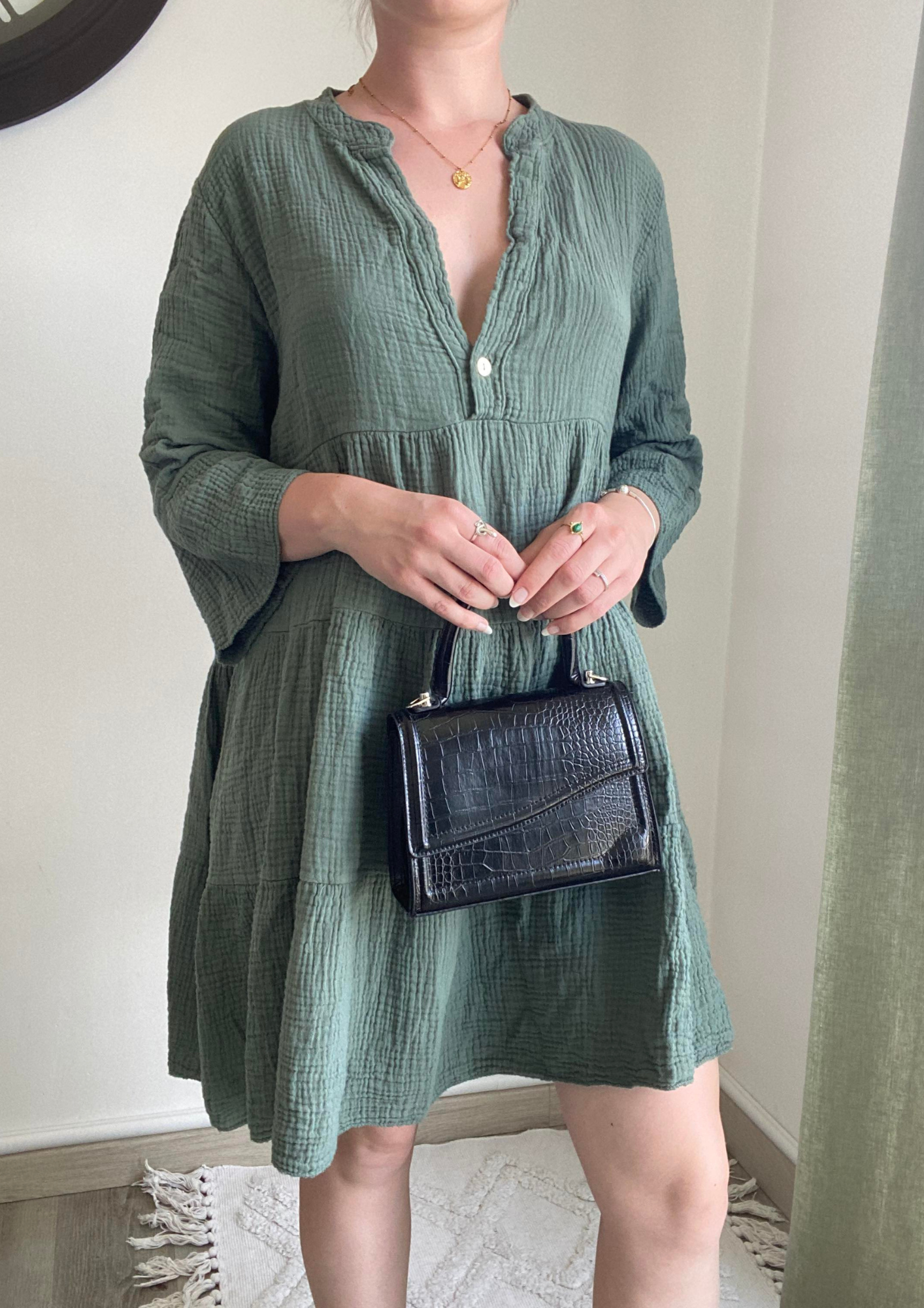 Robe en gaze de coton kaki