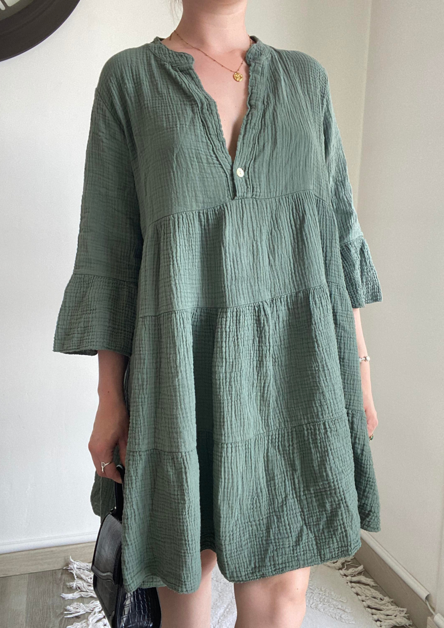 Robe en gaze de coton kaki