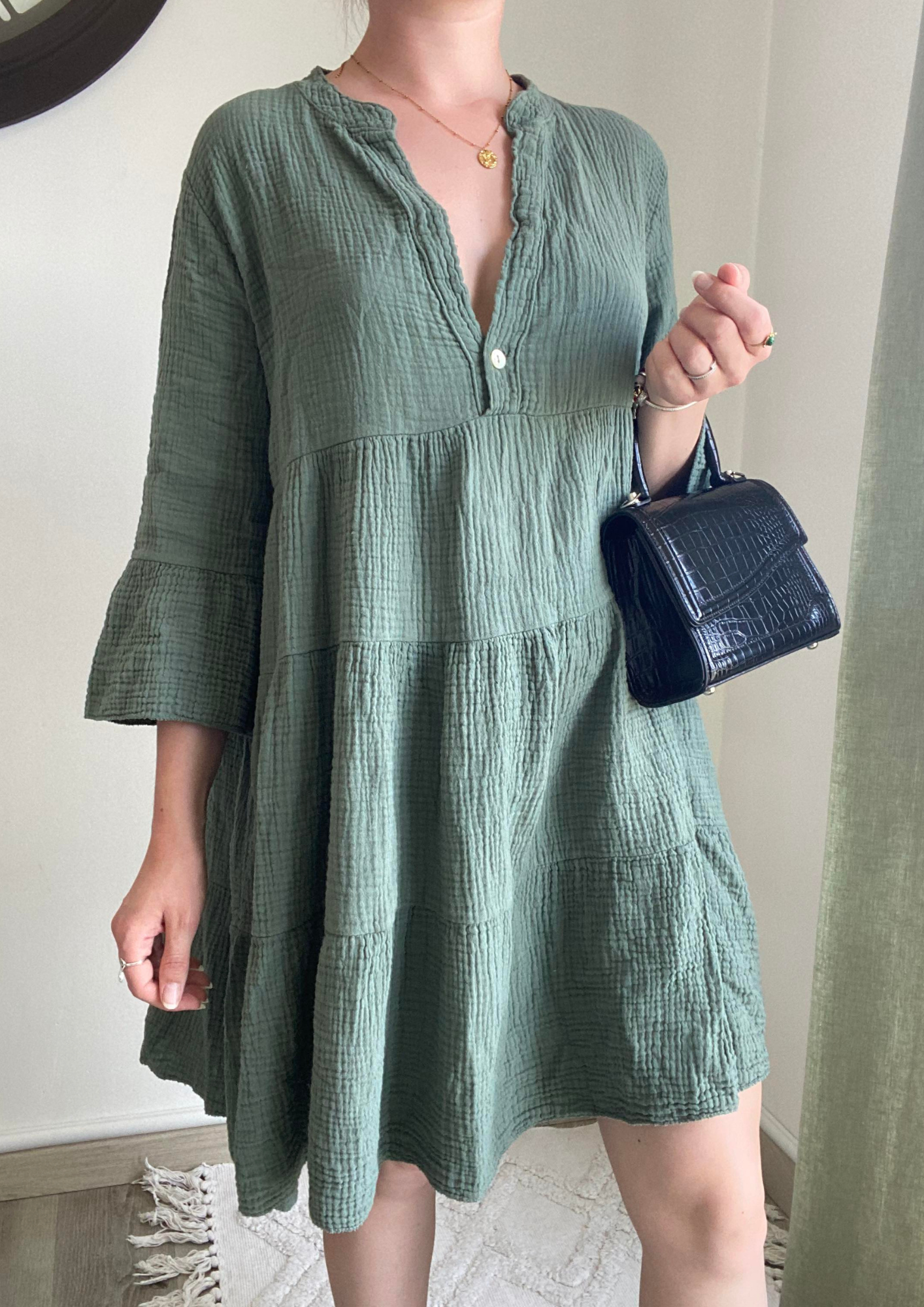 Robe en gaze de coton kaki