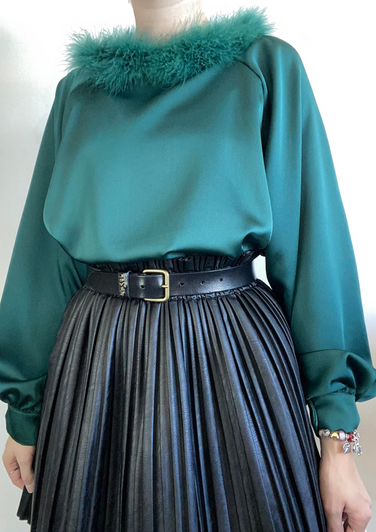 Blouse en satin vert sapin